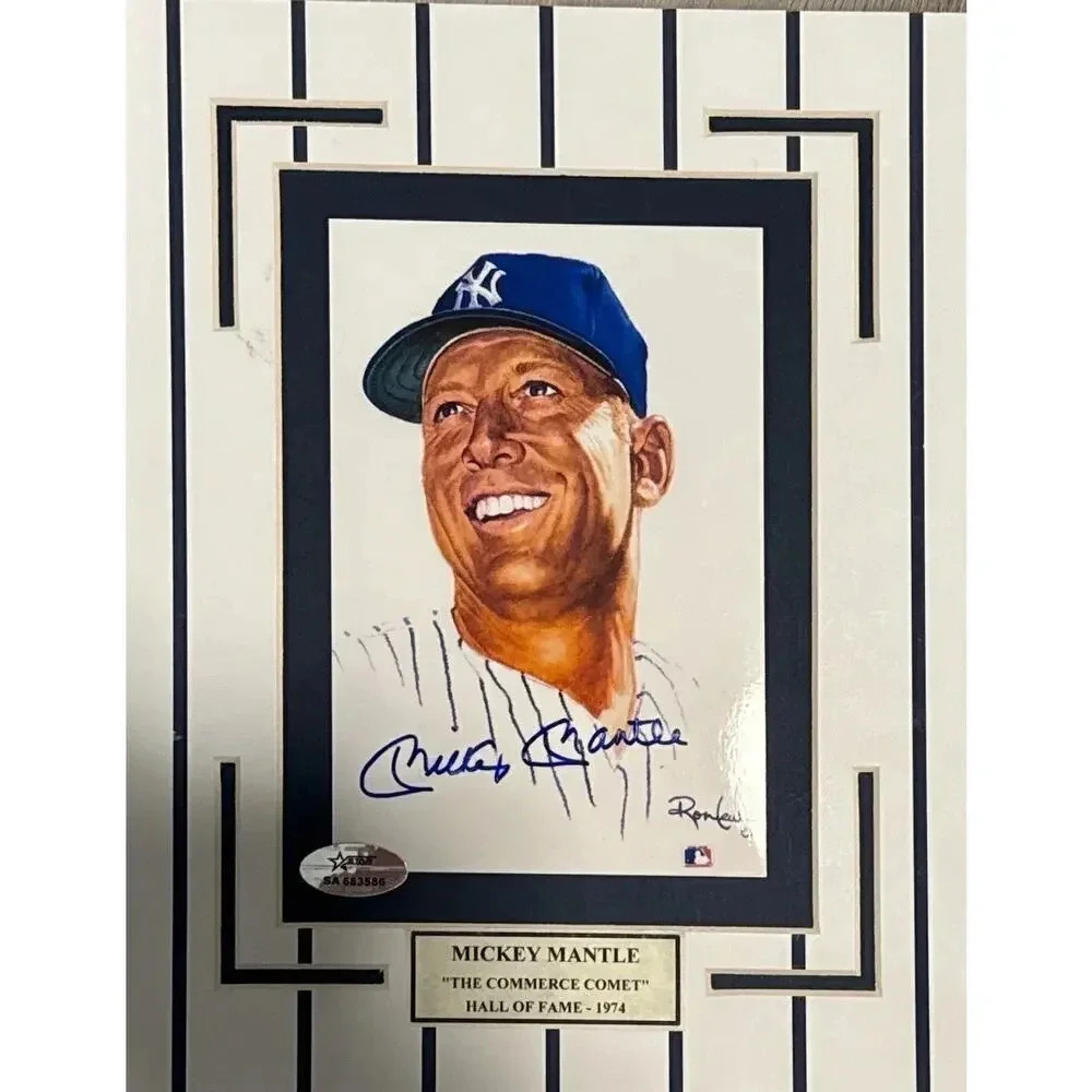 Mickey Mantle autographed Yankees matted